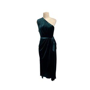 Merokeety One-Shoulder Velvet Wrap Maxi Dress Emerald Green Stretch Velvet Eveni